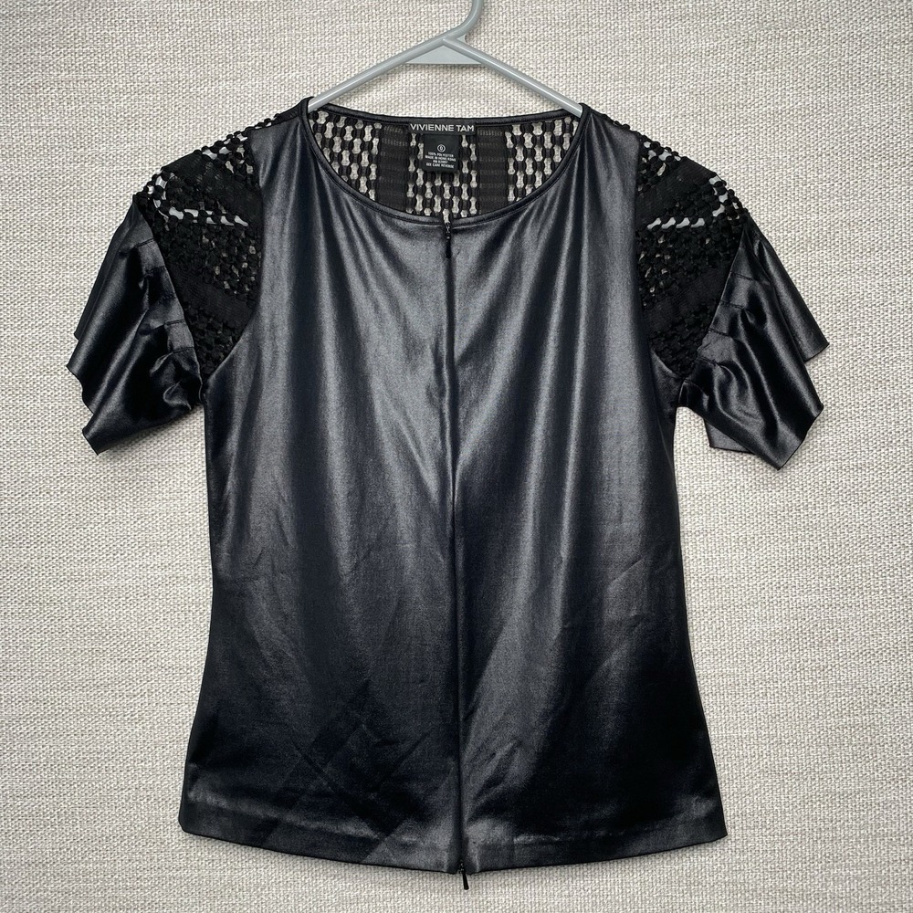 Vivienne Tam Top 0 Womens Mixed Media Black Goth Punk Rave Cyber Dark Edgy